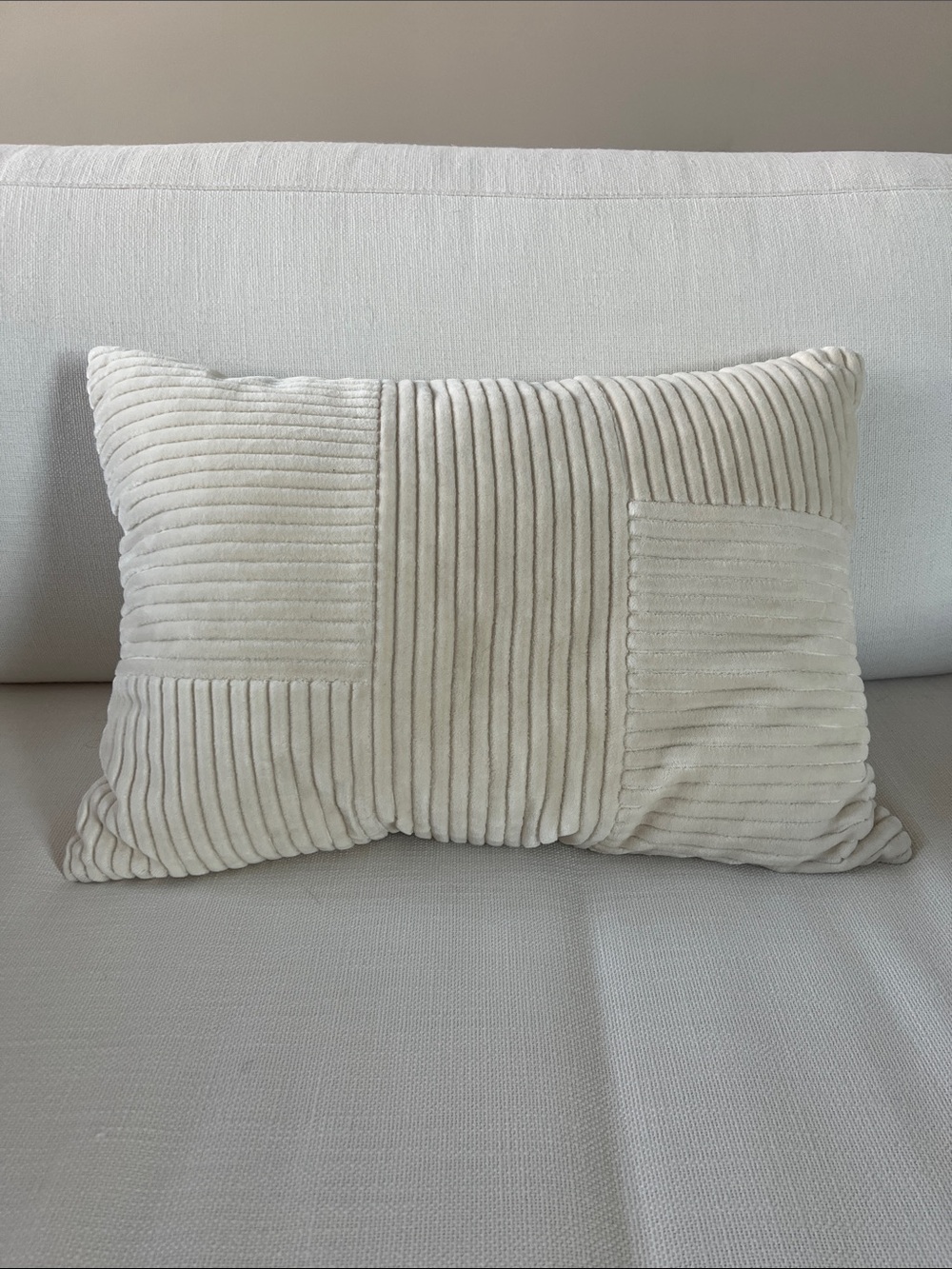 Cream Corduroy Patchwork Lumbar Pillow